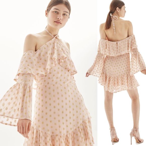 TOPSHOP Cold Shoulder Halter Neck Dress 4 - Picture 1 of 5